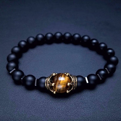 2019 New Men's Bracelet with Crown Tiger Eye Beads
