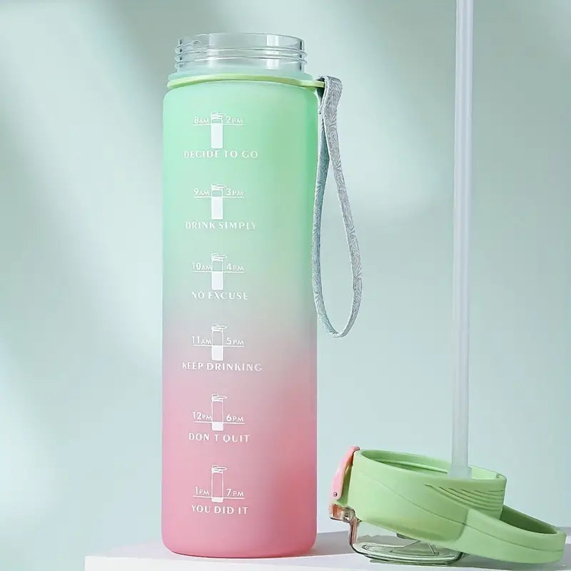 Motivational Water Bottle with Lid and Straw, 1000ml