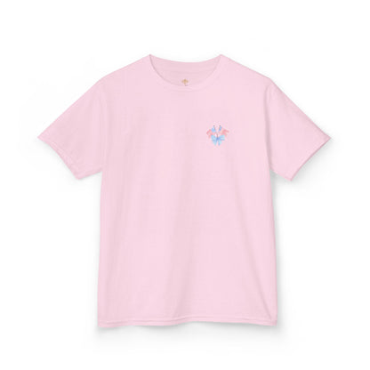 Bee Patriotic American Flag with Bow Girls Short Sleeve Youth Heavy Cotton Gildan Hive Tee