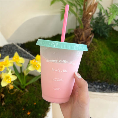 Kawaii Plastic Water Bottle with Lid and Straw