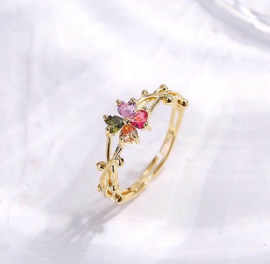 Korean Style Zircon Flower Adjustable Ring for Women
