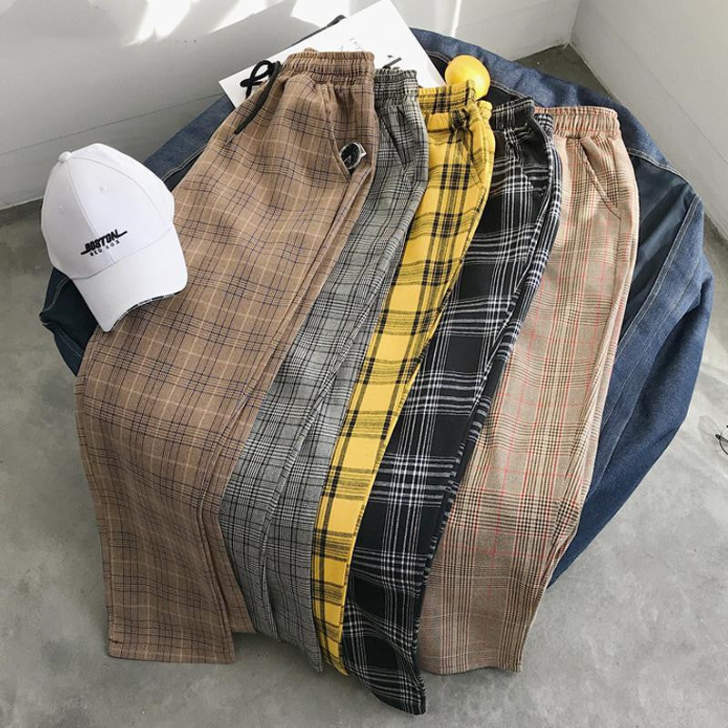 Men's Spring Plaid Wide-leg Trousers - Casual Style