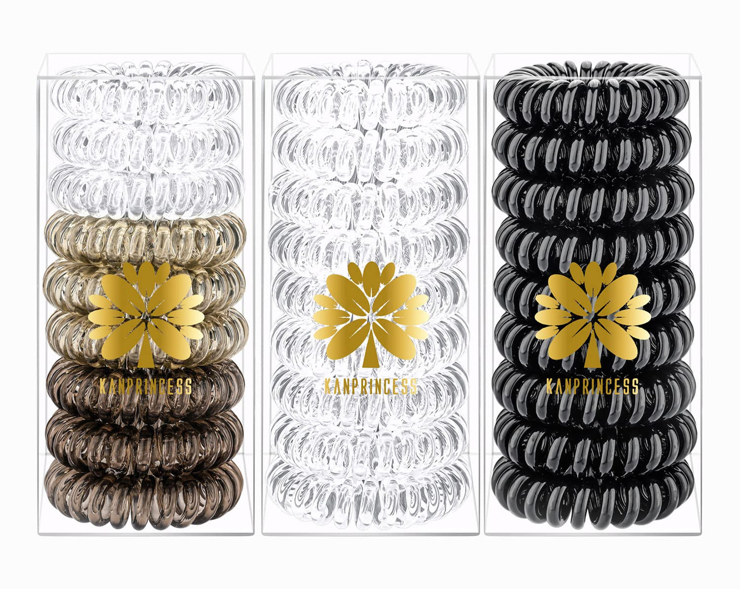 KANPRINCESS 27 PCS Spiral Hair TiesNo Crease Coil Hair Ties Phone Cord Hair Ties for Thick Hair - Women Ponytail Holder Elastics