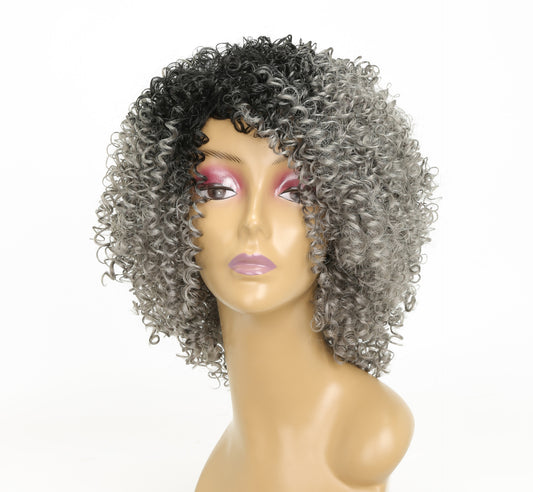 Curly High-Temperature Silk Black Gray Headgear