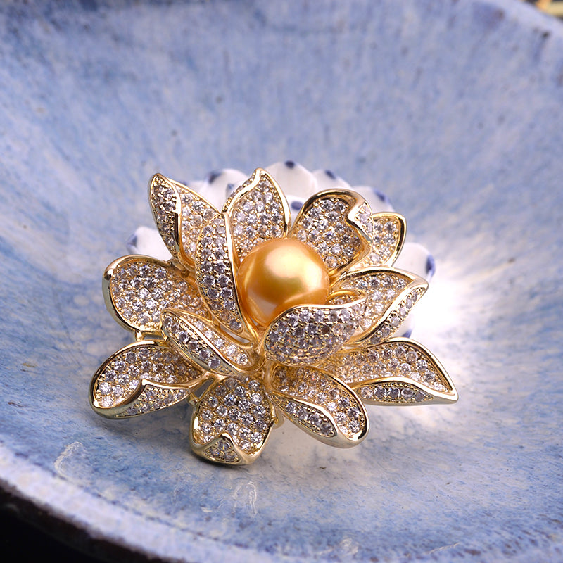 Lotus Flower Brooch with Freshwater Pearls
