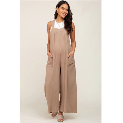 Beige Wide Leg Lace-Up Maternity Work Trousers
