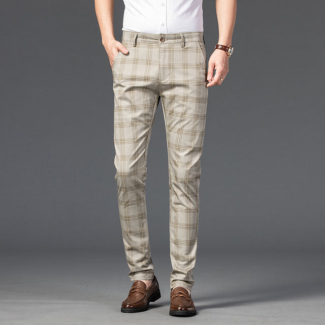 Trendy Youth Plaid Pants for Men - Slim Fit Style