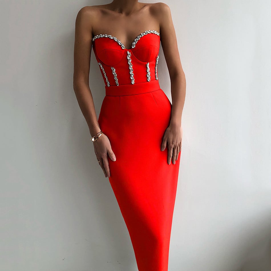 Strapless Elegant Bandage Dress with Nail Drill