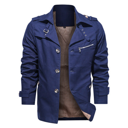 Mid-Length Casual Jacket for Men with Cotton Lapel