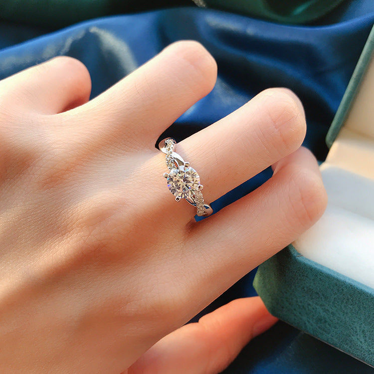 Mujing S925 Silver Twisted Round Engagement Ring