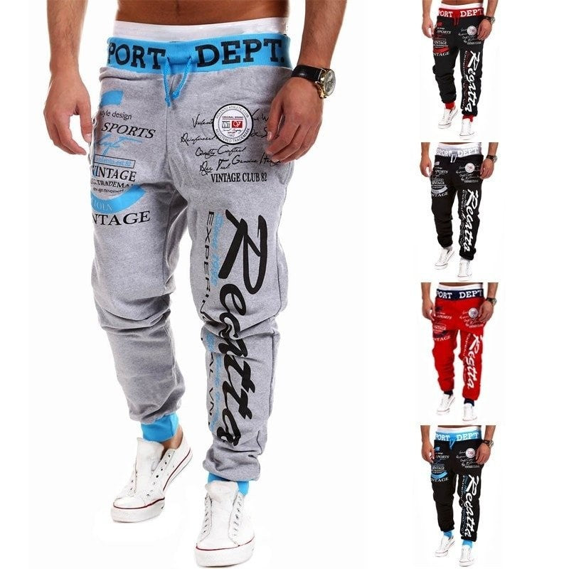 Casual Men's Sports Pants with Letter Print and Drawstring