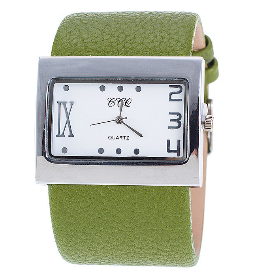 Casual Square Dial Quartz Watch with Wide Leather Band