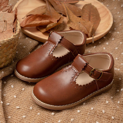 Girls Vintage Brogue Mary Jane Flat Dress Shoes