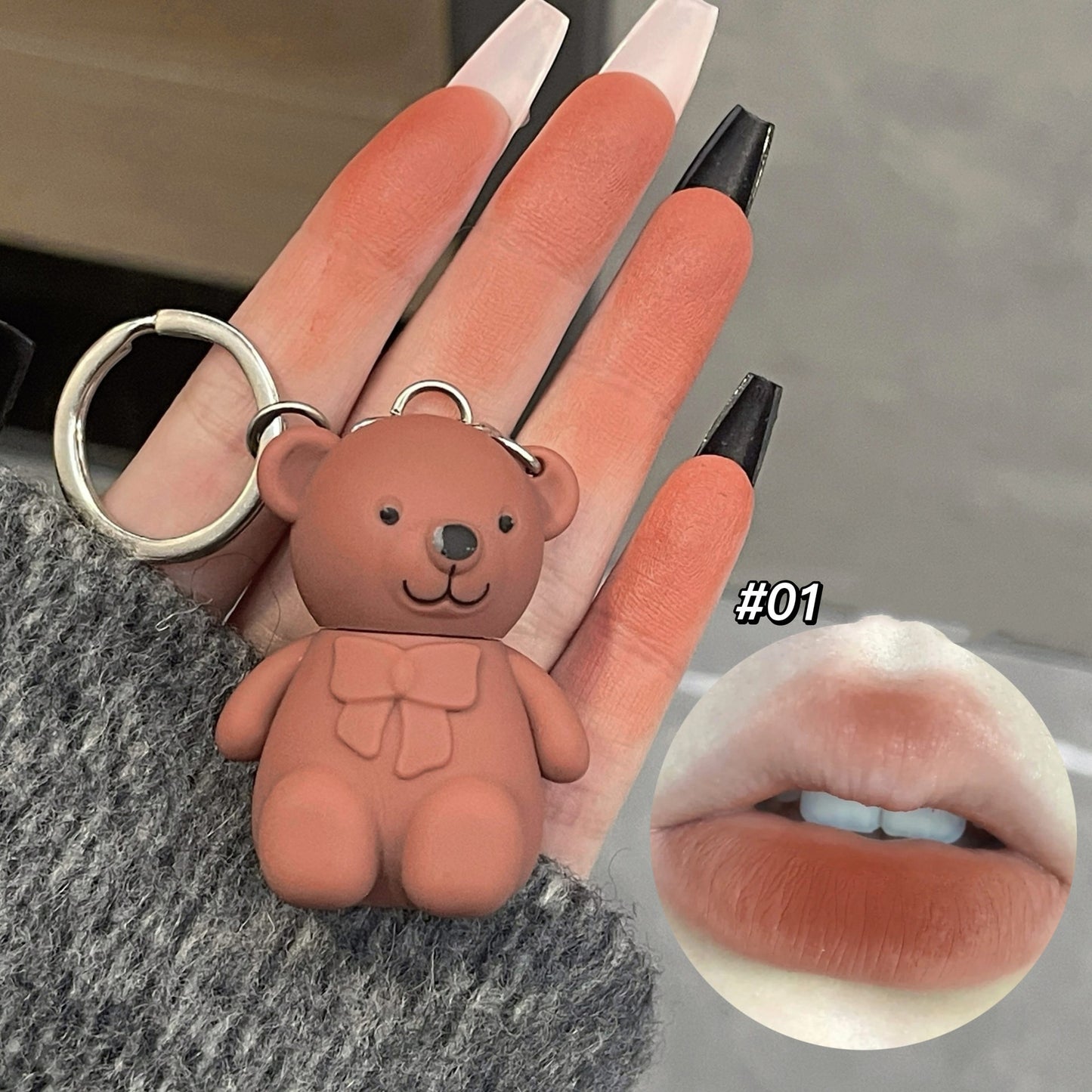 Matte White Bear Lip Mud Keychain - 6 Colors