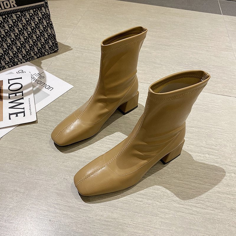 Women's Martin Boots - Stylish Chunky Heeled Ankle Boots