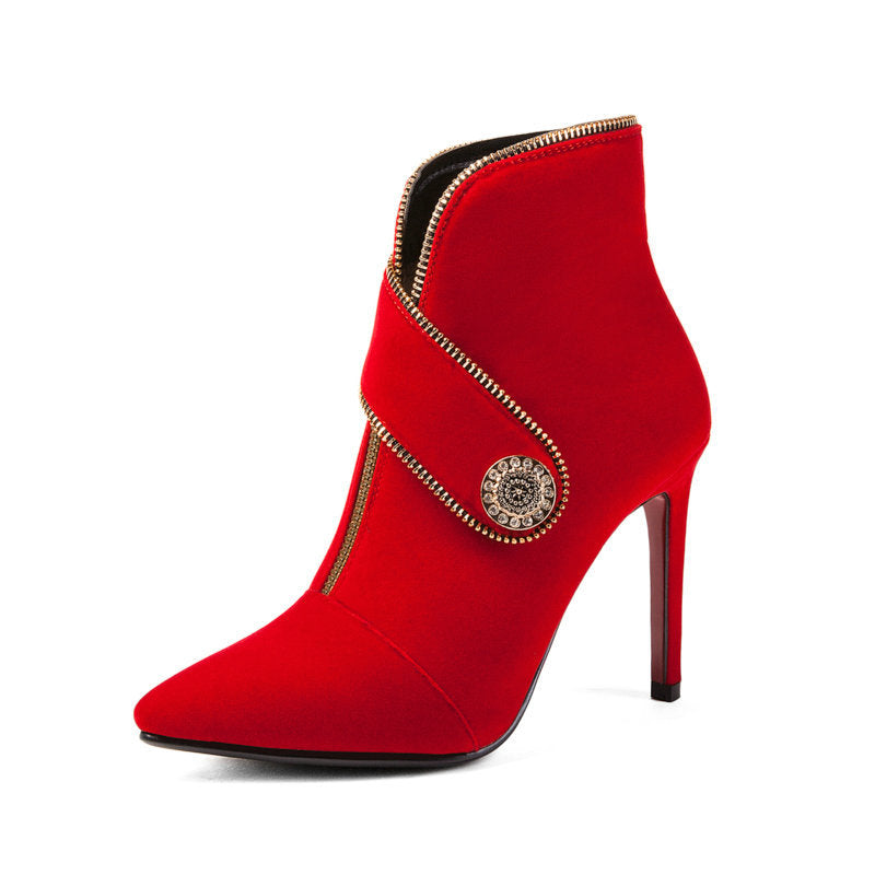 New Women's Pointed Toe High Heeled Ankle Boots