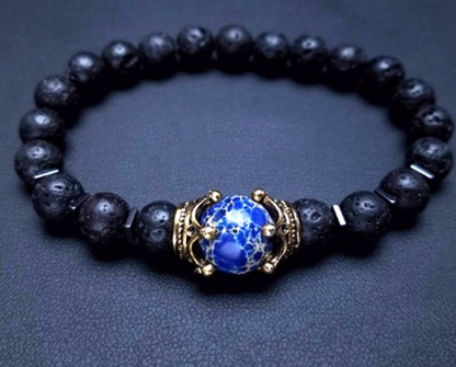2019 New Men's Bracelet with Crown Tiger Eye Beads