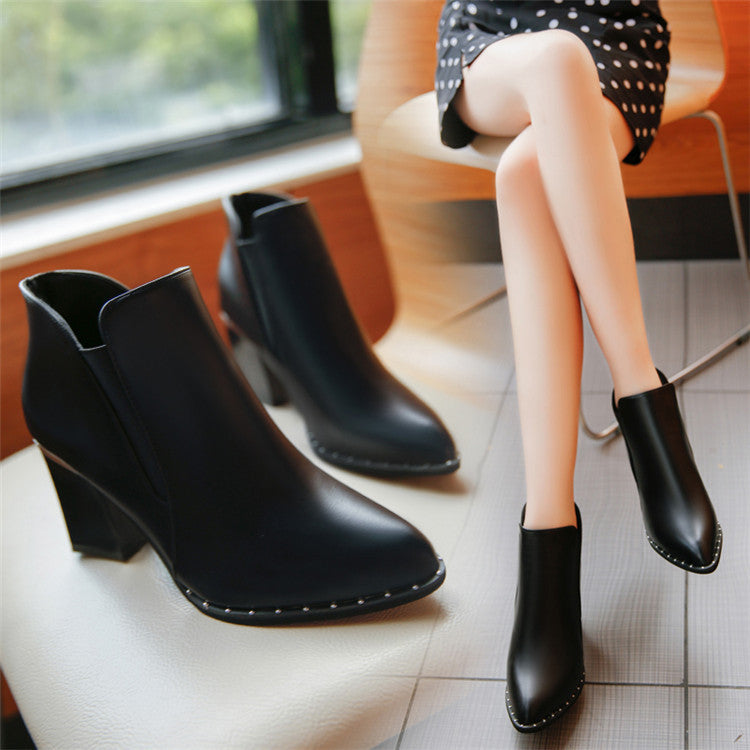 Pointed Toe Chunky Heeled Martin Boots