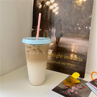 Kawaii Plastic Water Bottle with Lid and Straw