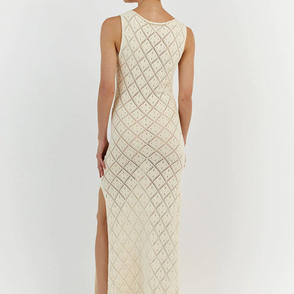 Elegant Sheer Lace Knit Maxi Dress for Women