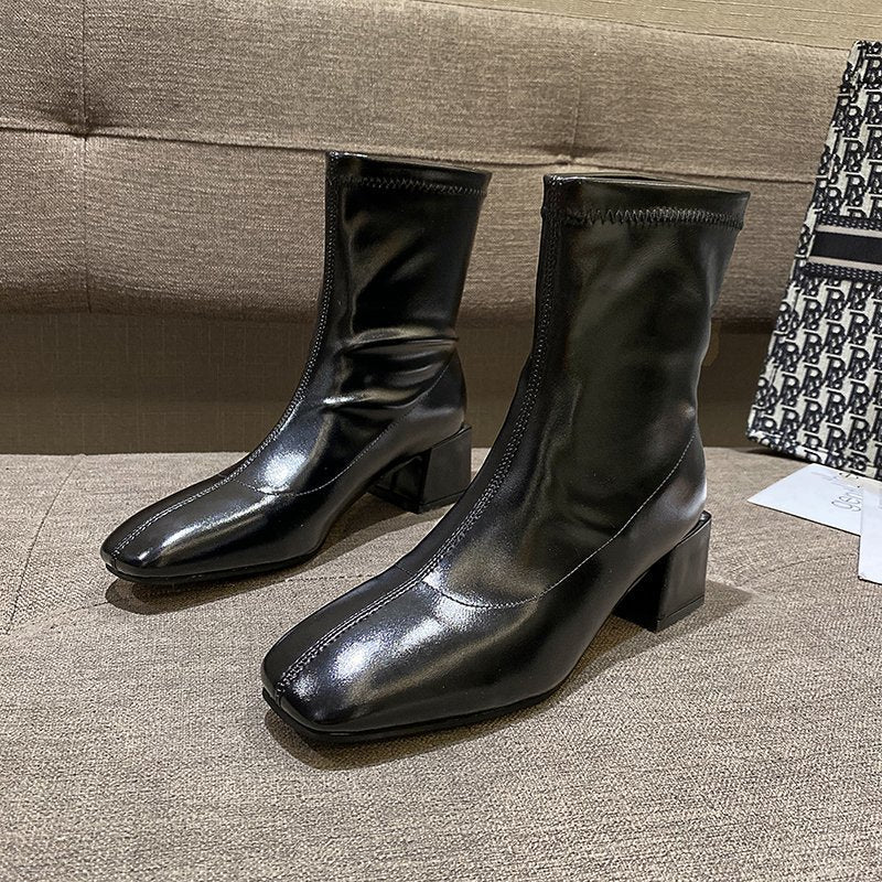 Women's Martin Boots - Stylish Chunky Heeled Ankle Boots