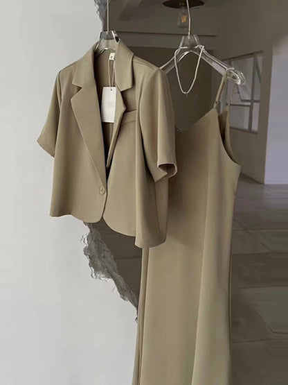 Elegant Women's Office Suit Set - Short Sleeve Blazers