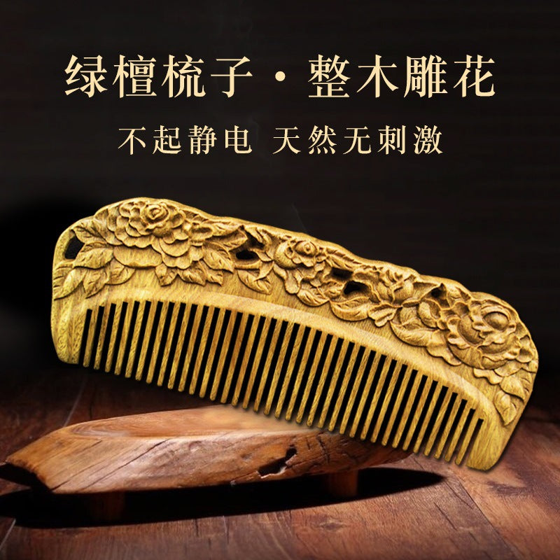 Wholesale Green Sandalwood Double-Sided Carved Comb Set