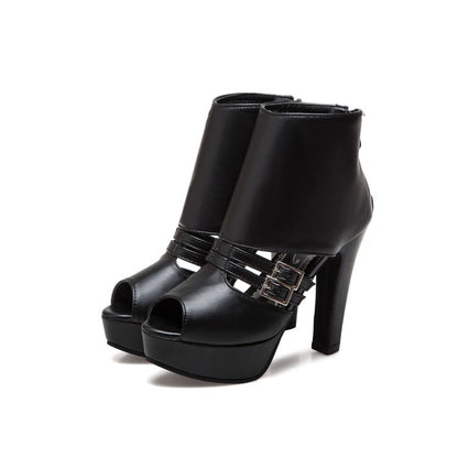 Summer High Heels Roman Shoes for Women, Waterproof Peep-Toe