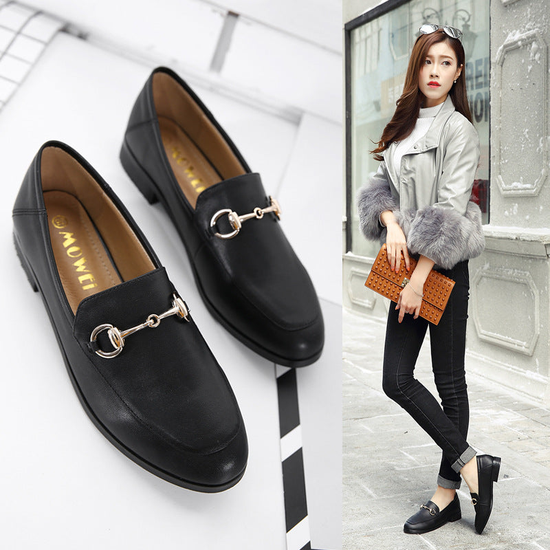 Versatile Flat Shoes - Casual White Leather Sneakers