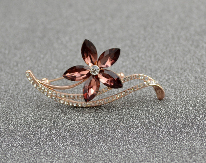 Five-Petal Flower Crystal Brooch