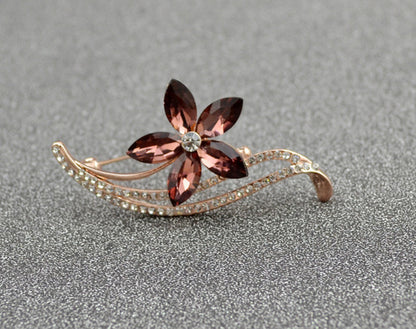 Five-Petal Flower Crystal Brooch