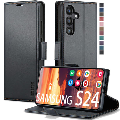 Samsung Galaxy S24 5G CaseSamsung Galaxy S24 5G Wallet Case with [RFID Blocking] Card Holder Kickstand MagneticLeather Flip Case Wallet for Samsung Galaxy S24 5G 6.2 Inch(Fashion Black)