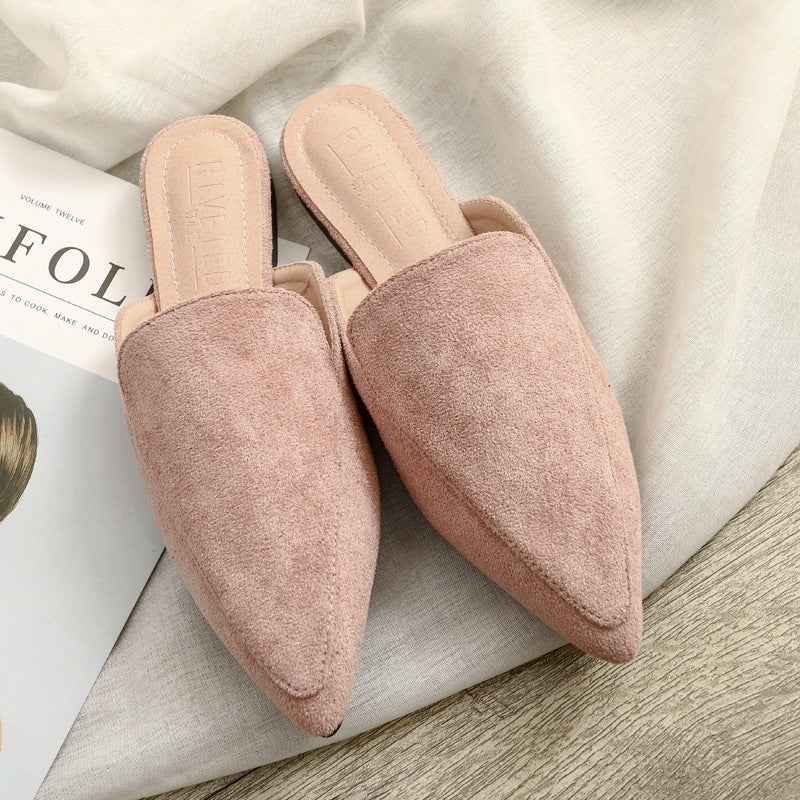 Women's Flock Pointed Mules Flats Slippers