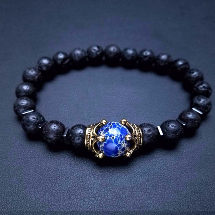 2019 New Men's Bracelet with Crown Tiger Eye Beads