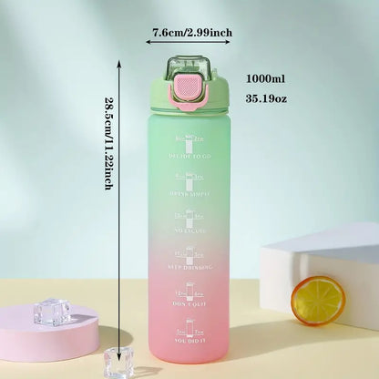 Motivational Water Bottle with Lid and Straw, 1000ml