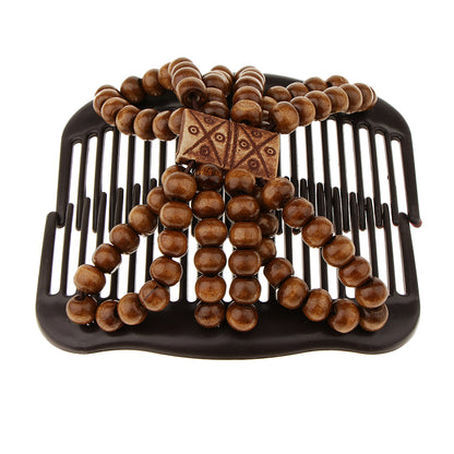 Wooden Bead Double-Sided Hair Comb Styling Tool