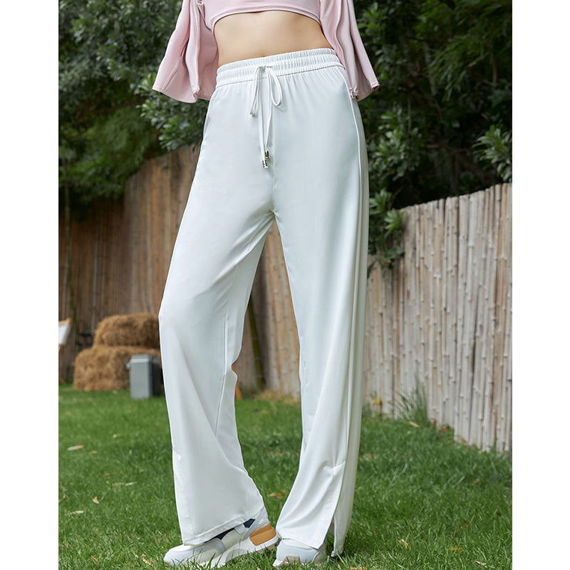 Pink Ice Silk Wide-Leg Trousers for Spring/Summer 2024