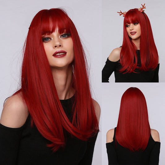 Medium Length Straight Hair in Red, Brown, Black, Multicolor