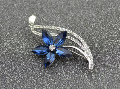 Five-Petal Flower Crystal Brooch