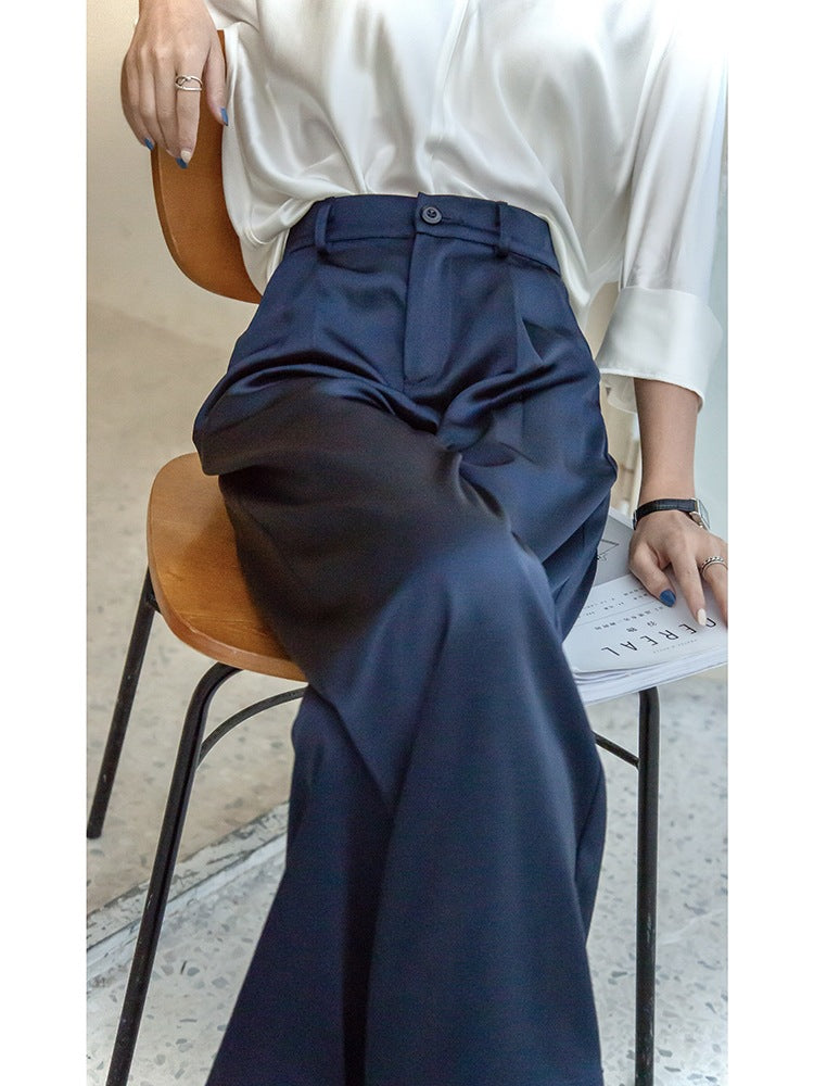 Women's Black Wide-Leg Satin Trousers for Spring/Summer