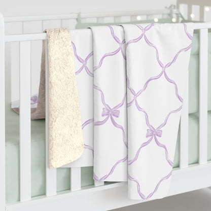 Three Bees Trellis Bow Cozy Sherpa Fleece Blanket - Lavender