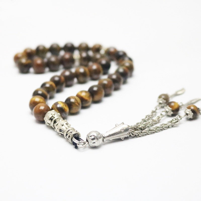 Tiger Eye Prayer Beads Bracelet with Tassel (33 Beads)