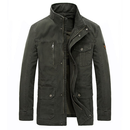 Men's Casual Mid-Length Cotton Jacket for Spring/Fall