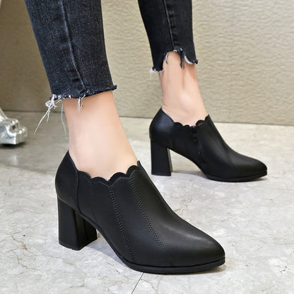 2019 Women's Chunky Heeled Ankle Boots with Pointed Toe
