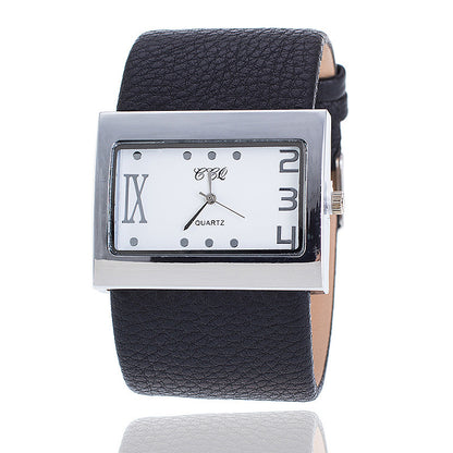 Casual Square Dial Quartz Watch with Wide Leather Band