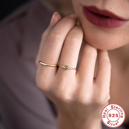S925 Silver Opal Square Diamond Engagement Ring