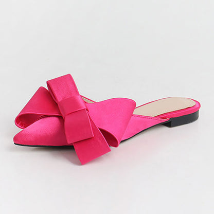 Pointed Toe Bow Flat Shoes - Fashion Slip-On Sandals