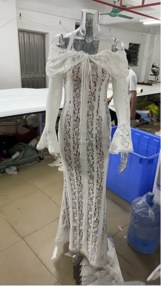 Elegant Off-Shoulder Flared Sleeve Sheath Dress