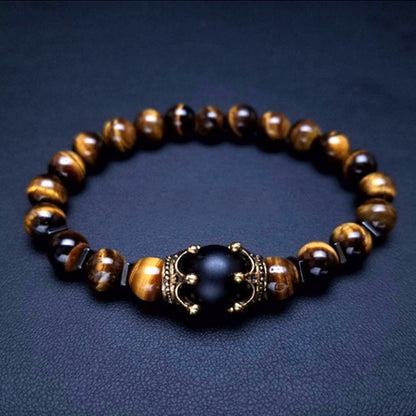 2019 New Men's Bracelet with Crown Tiger Eye Beads
