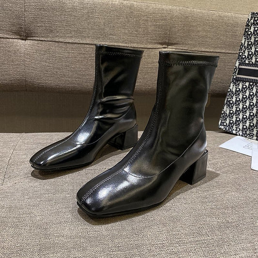 Women's Martin Boots - Stylish Chunky Heeled Ankle Boots